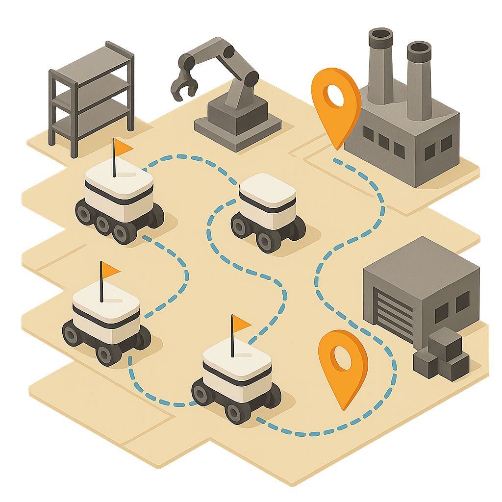 Autonomous delivery robots on a manufacturing site
